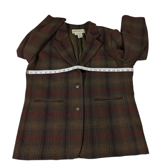 Vtg Eddie Bauer Earth-Toned 2 Button 100% Wool Tweed Blazer Sz LP Check Plaid - Picture 8 of 13